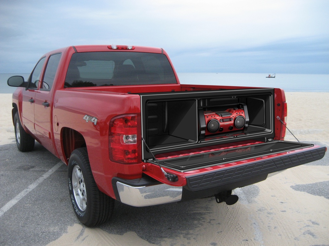 Rear mounted truck bed cargo box