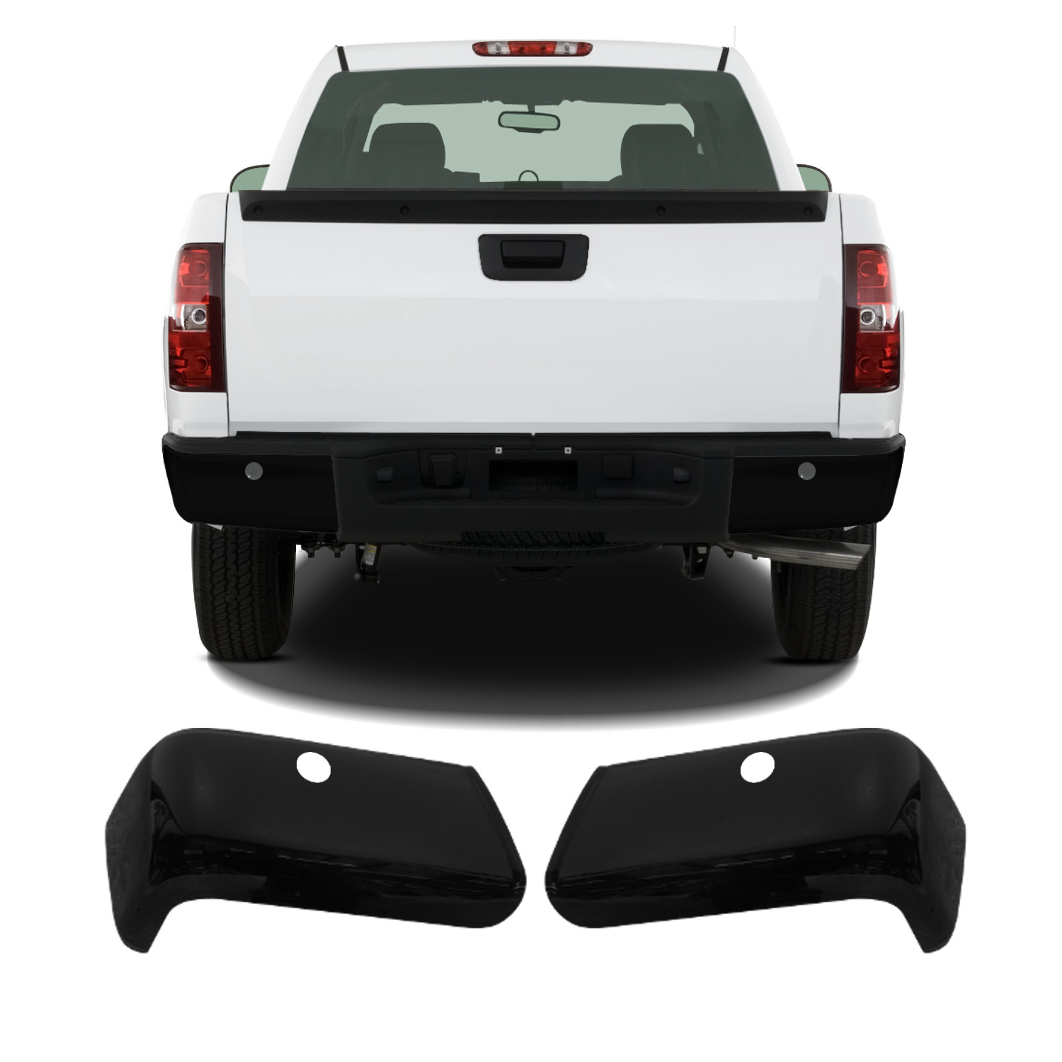 OCPTY Rear Bumper Fit for 2007-2013 for Chevrolet Silverado 1500 for GMC Sierra 1500 With License Plate Lights Chrome 
